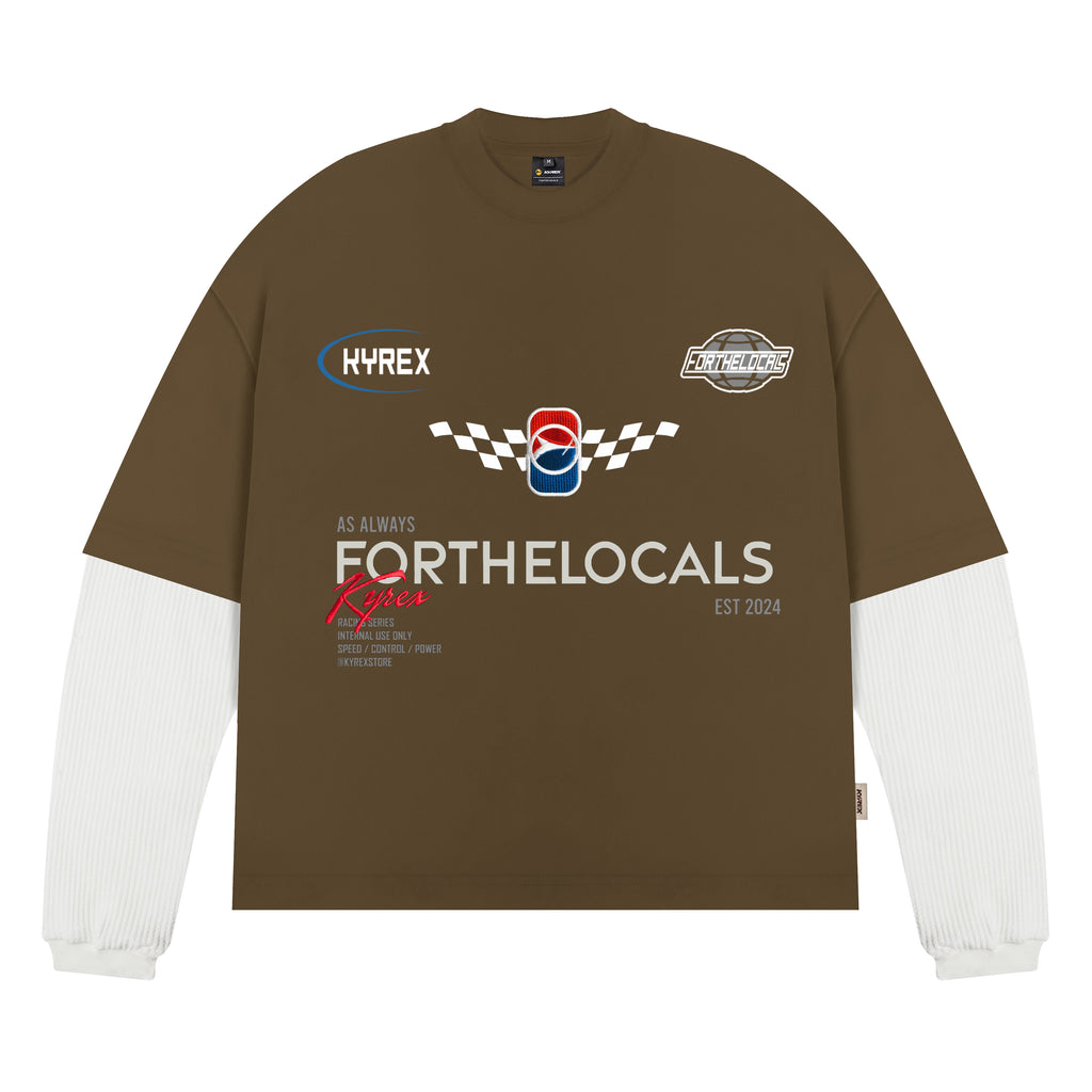 Double Sleeve Racing Division T-shirt - Brown